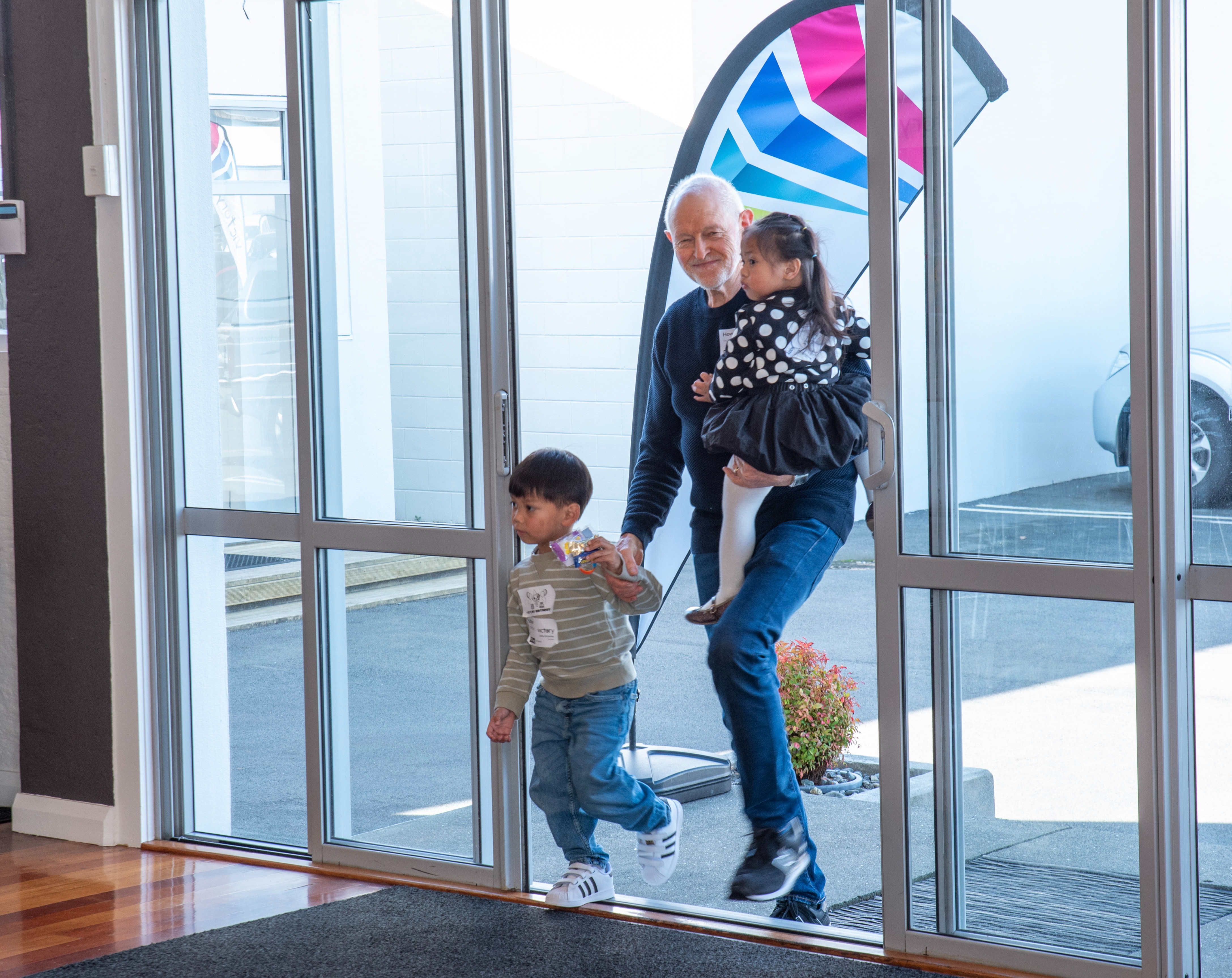 Walking into church with children